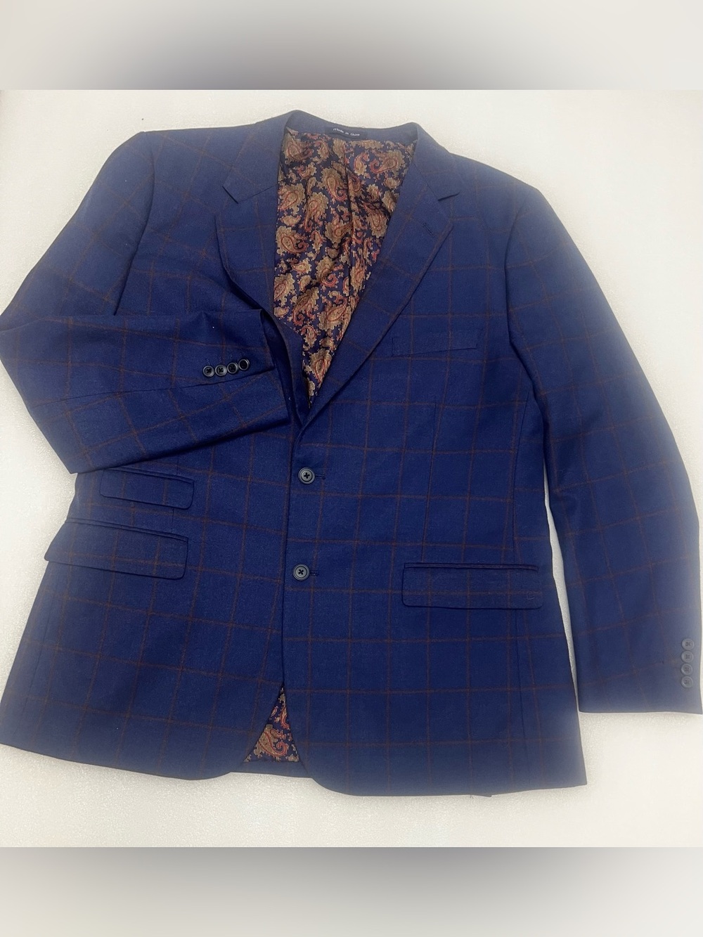 Alan Flusser Men's Blue Windowpane Blazer - Classic Tailored Fit